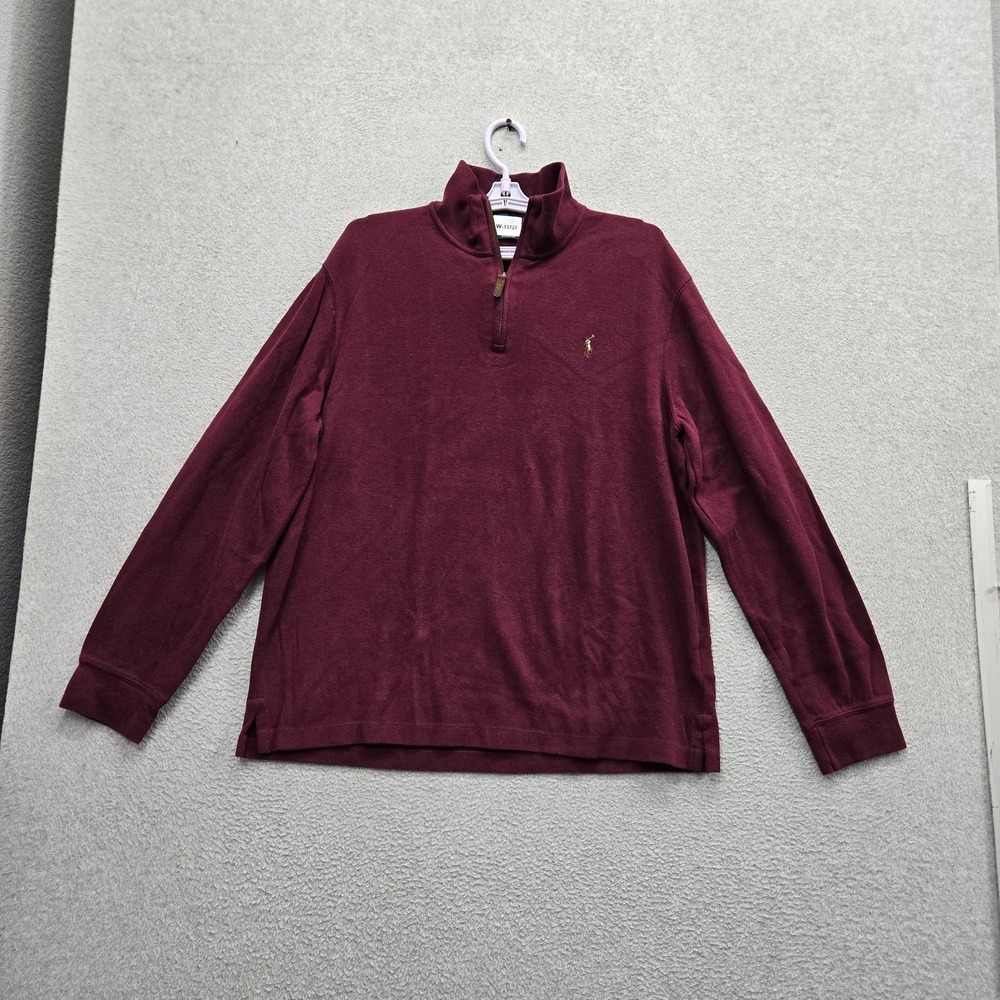 Polo Ralph Lauren Men Sweatshirt L Burgundy Embroidered Quarter Zip Estate Rib
